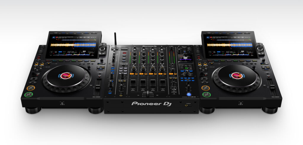 Club-standard setup with two CDJ-3000X media players and Pioneer DJM-A9 mixer