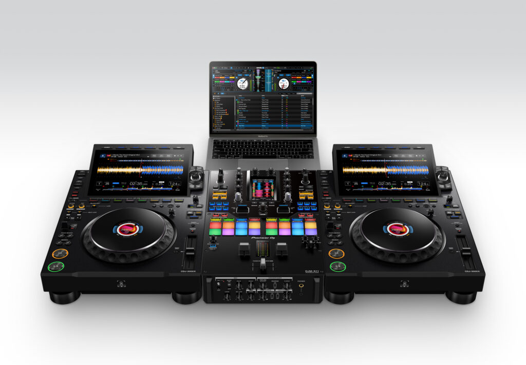 CDJ-3000X media players in HID mode with DJM-S11 mixer and Serato DJ Pro setup